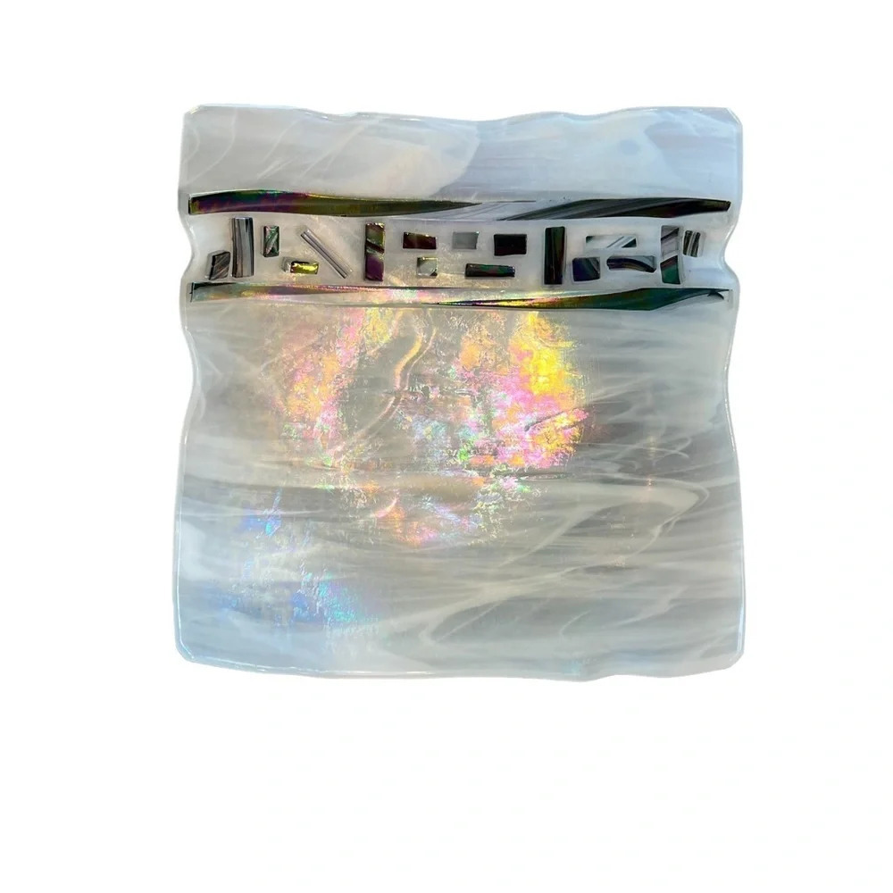 Dichroic Fused Glass Iridescent Handkerchief Bowl 7” x 7”